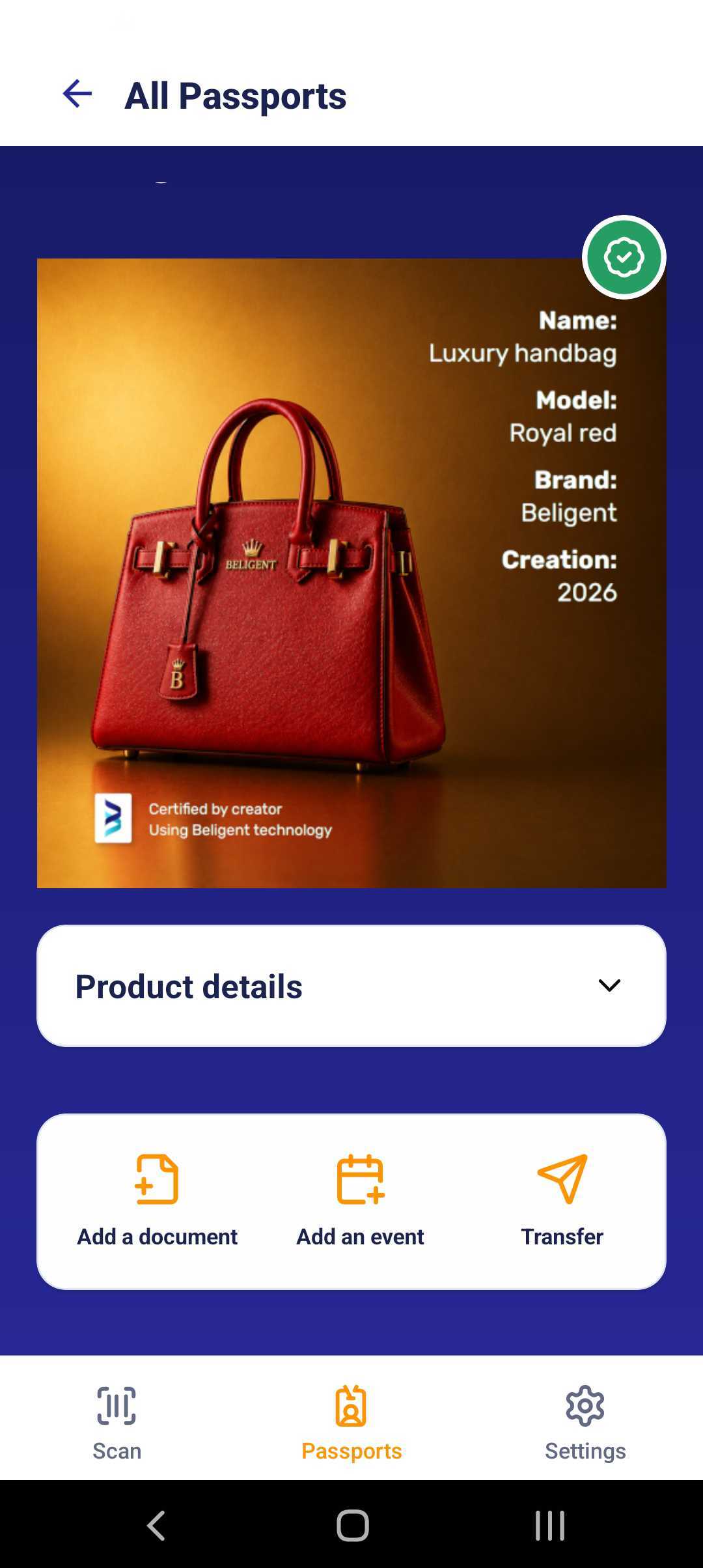 Ownership information in the Beligent Scanner app